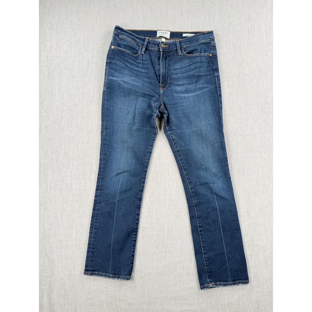 Frame Le High Straight Jeans Womens 31 Blue Denim High Rise Stretch Straight Leg